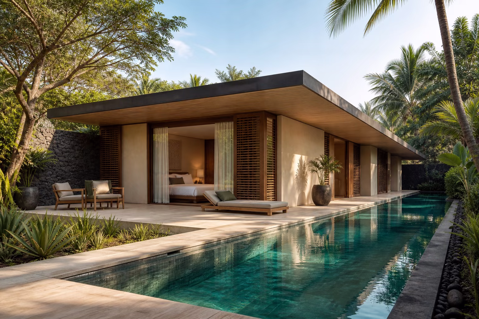 Экстерьер Villa SOLO с длинным бассейном